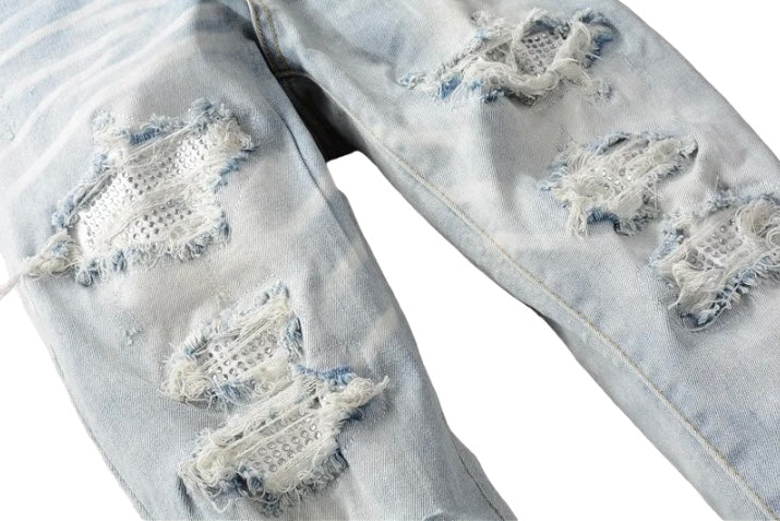 LIGHT BLUE RHINESTONE SKINNY JEANS