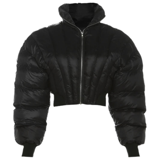 BLACK MIDRIFF PUFFER JACKET