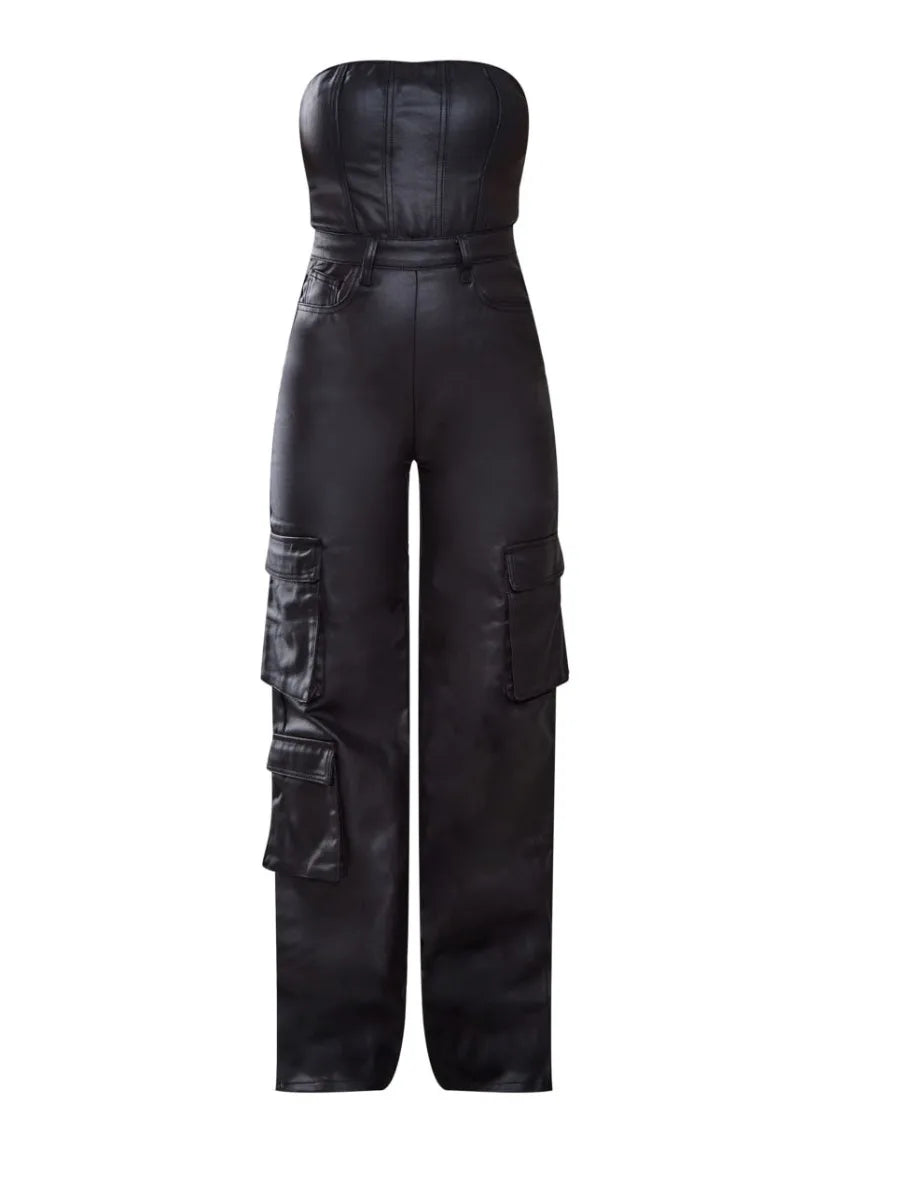 BLACK ONEZIE LEATHER JUMPSUIT