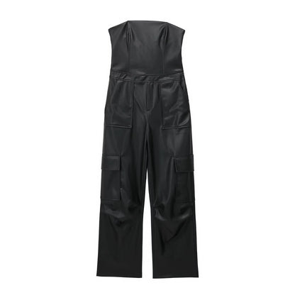 BLACK ONEZIE LEATHER JUMPSUIT