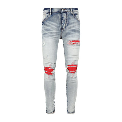 DISTRESS RED LINT SKINNY JEANS